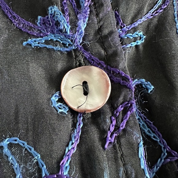 Maggie Barnes Whimsy 100% Silk Embroidered Sheer Shirt Black Paisley Plus 2X Vtg - Picture 6 of 8